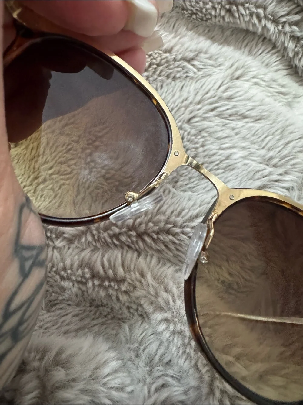 Women's Brown Round Sunglasses with Gold Accent